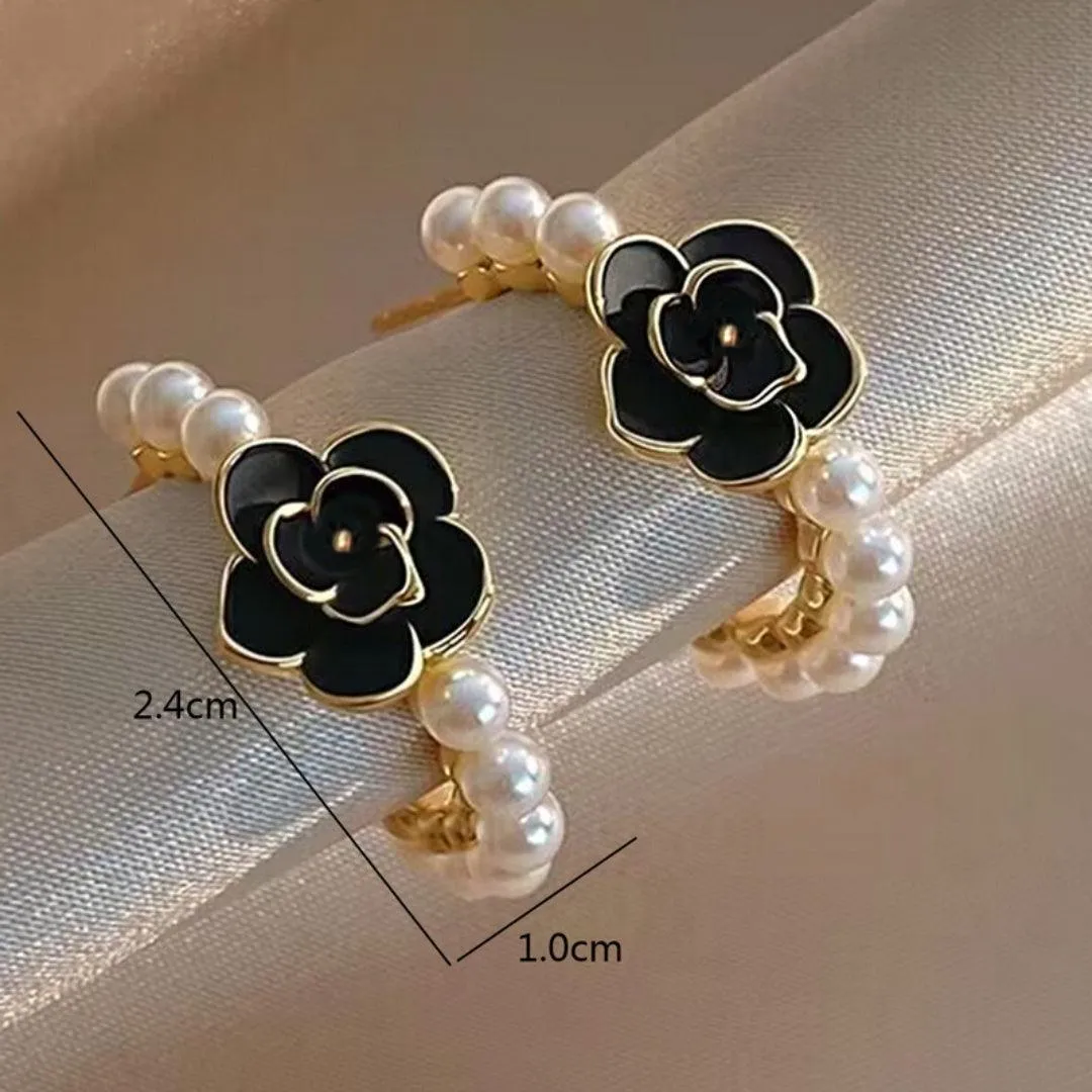 black rose earrings