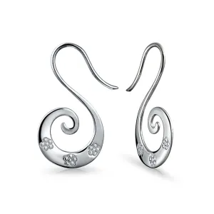 Boho Artisan Dangle Earrings Tribal Flower Swirl Wire Spiral Threader  Silver