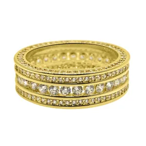 Channel Set 360 Eternity Band Gold CZ Bling Bling Ring