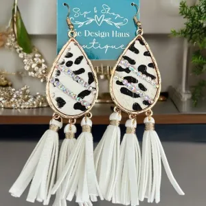 Dalmatian teardrop tassel earrings