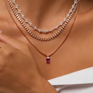 EMERALD CUT PINK SAPPHIRE PENDANT WITH DIAMOND BASKET AND BALE