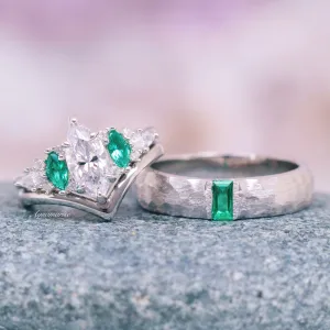 Emerie Diamond (cz) & Emerald Couples Ring Set