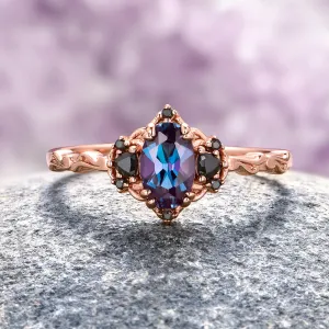 Esme Alexandrite & Black Onyx Ring- 14K Solid Rose Gold