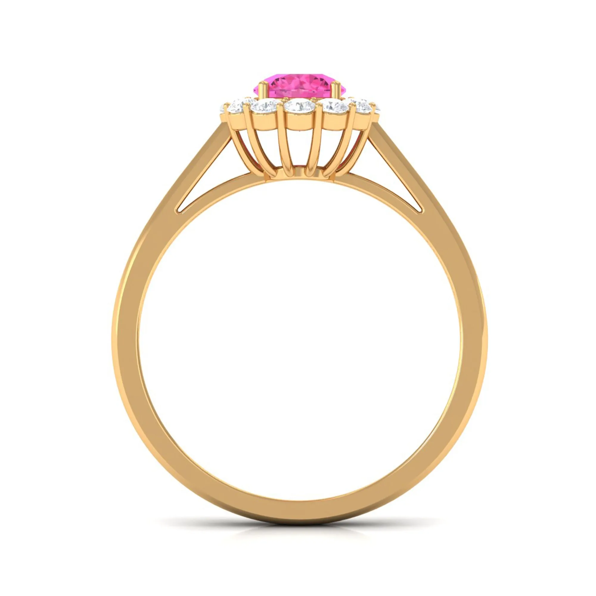 Floral Pink Sapphire Engagement Ring with Diamond Halo