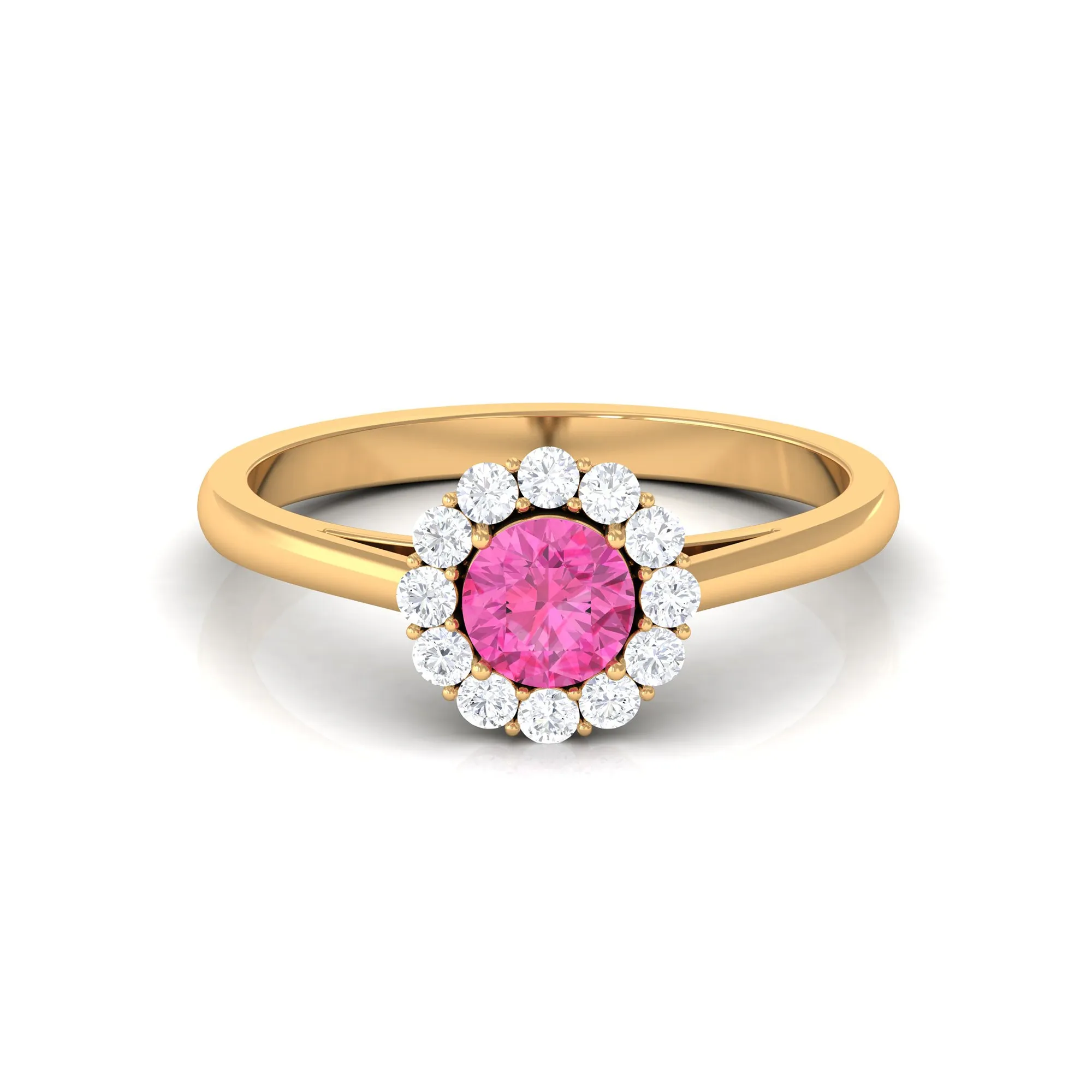 Floral Pink Sapphire Engagement Ring with Diamond Halo