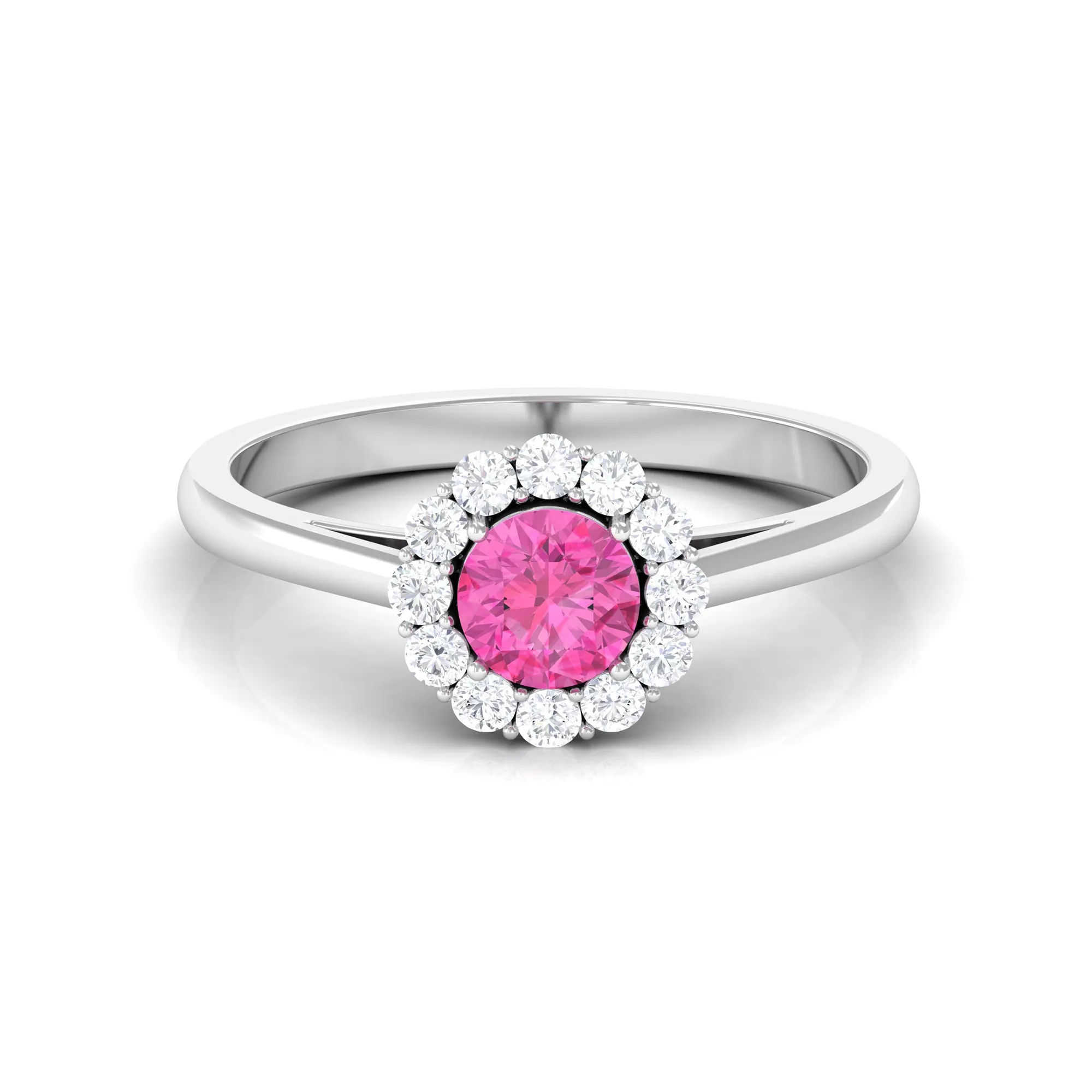 Floral Pink Sapphire Engagement Ring with Diamond Halo