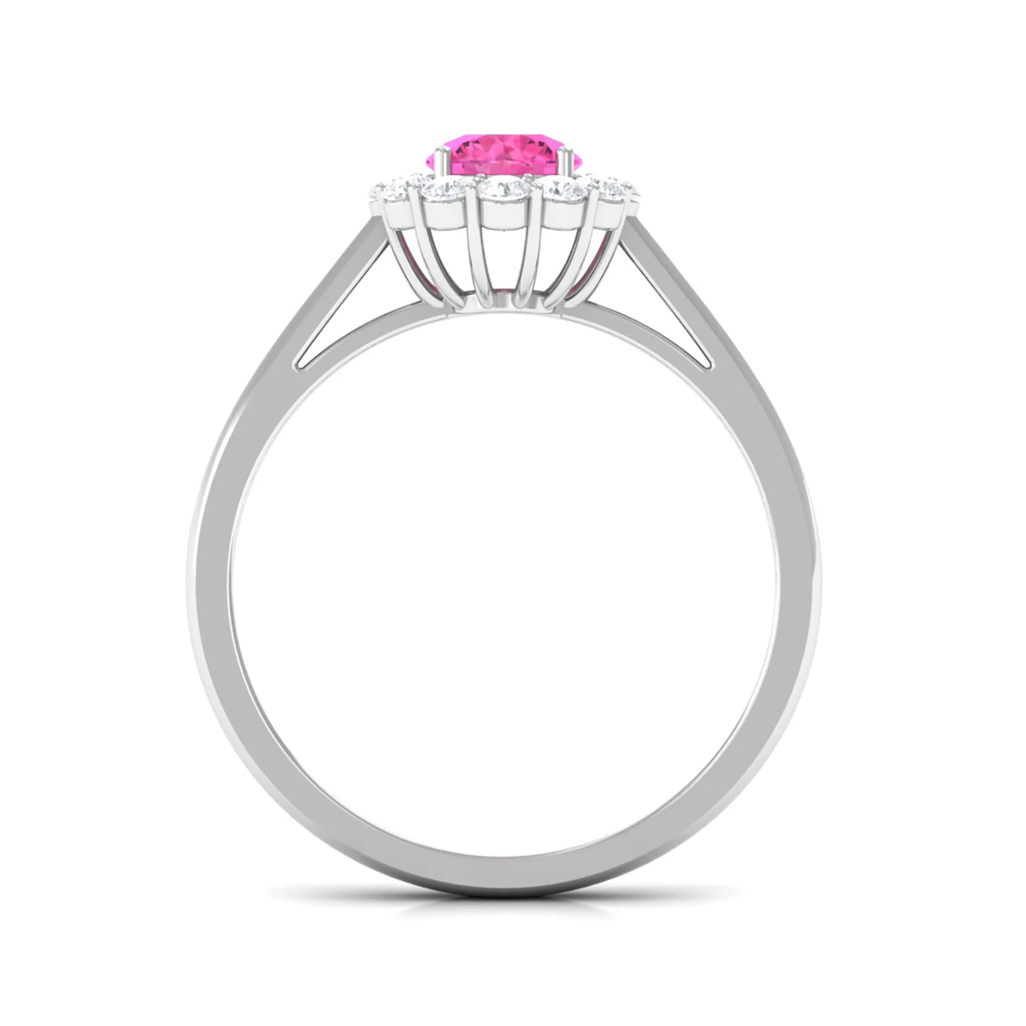 Floral Pink Sapphire Engagement Ring with Diamond Halo