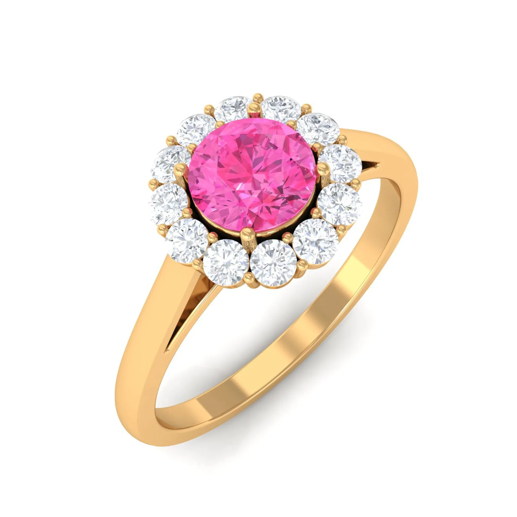 Floral Pink Sapphire Engagement Ring with Diamond Halo