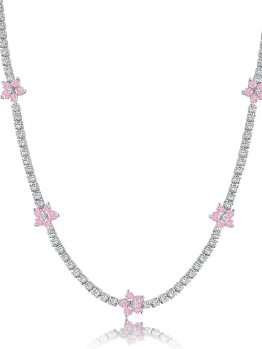 Flower Tennis Necklace .925 Sterling Silver Zircon Choker Statement Necklaces