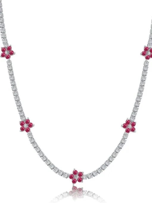 Flower Tennis Necklace .925 Sterling Silver Zircon Choker Statement Necklaces