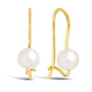 Freshwater Pearl Euroball Earrings in 9ct Yellow Gold