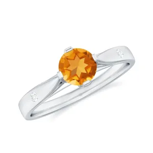 Genuine Citrine Solitaire Promise Ring in Floral Setting