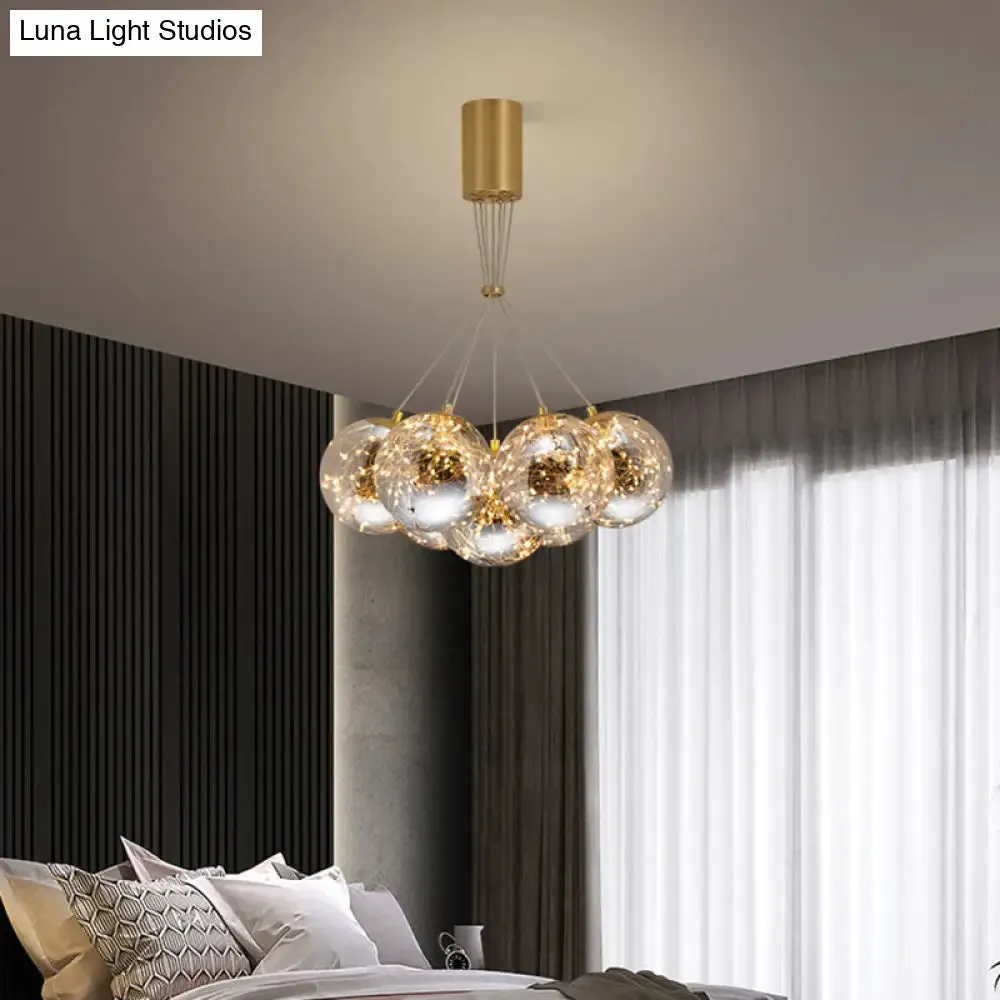 Handblown Glass LED Multi Light Pendant - Modern Brass Starry Hanging Lighting