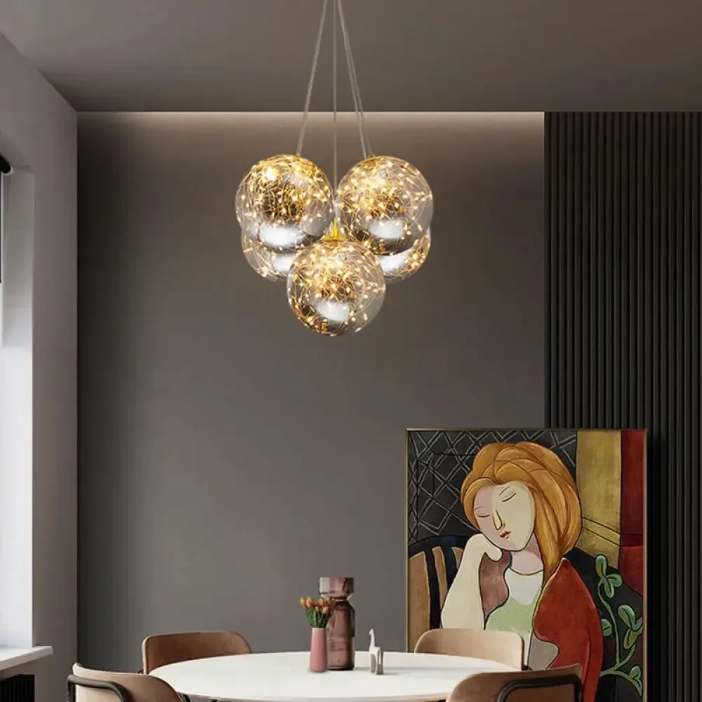 Handblown Glass LED Multi Light Pendant - Modern Brass Starry Hanging Lighting