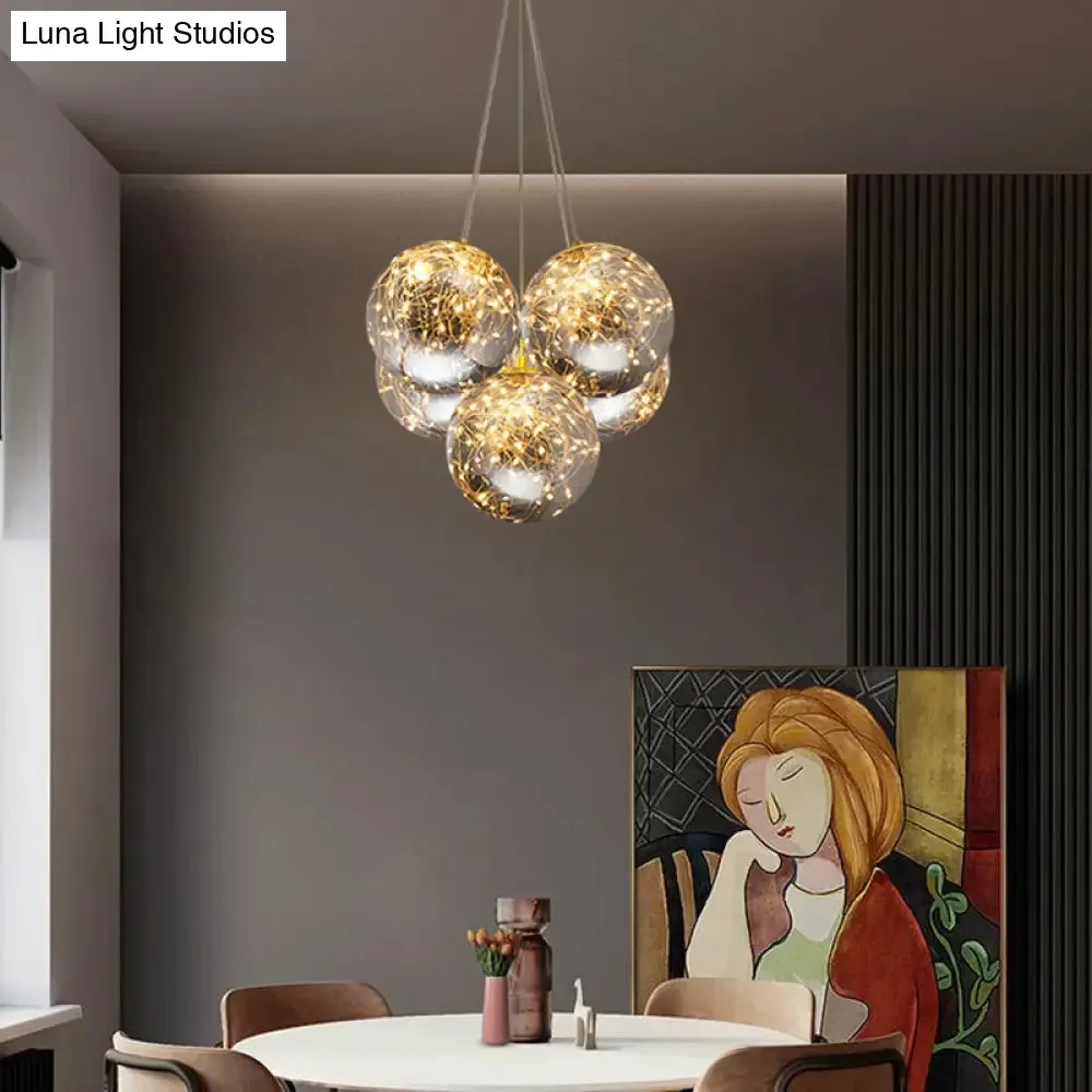 Handblown Glass LED Multi Light Pendant - Modern Brass Starry Hanging Lighting