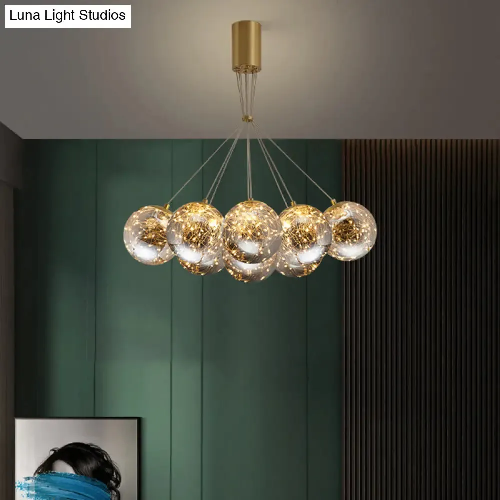 Handblown Glass LED Multi Light Pendant - Modern Brass Starry Hanging Lighting