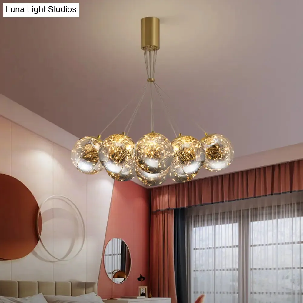 Handblown Glass LED Multi Light Pendant - Modern Brass Starry Hanging Lighting