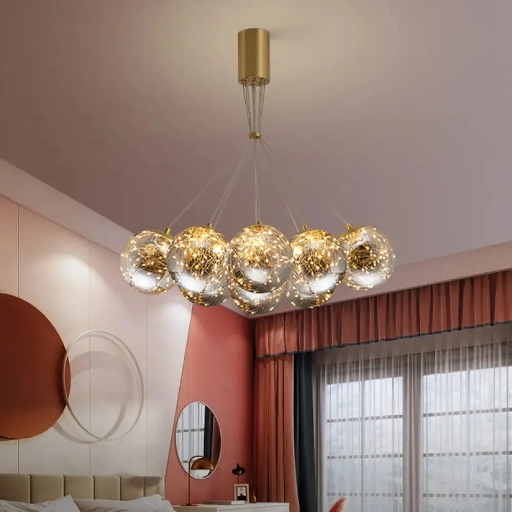 Handblown Glass LED Multi Light Pendant - Modern Brass Starry Hanging Lighting