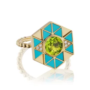 Harwell Godfrey 18k Inlay Turquoise / Peridot  Evil Eye Ring