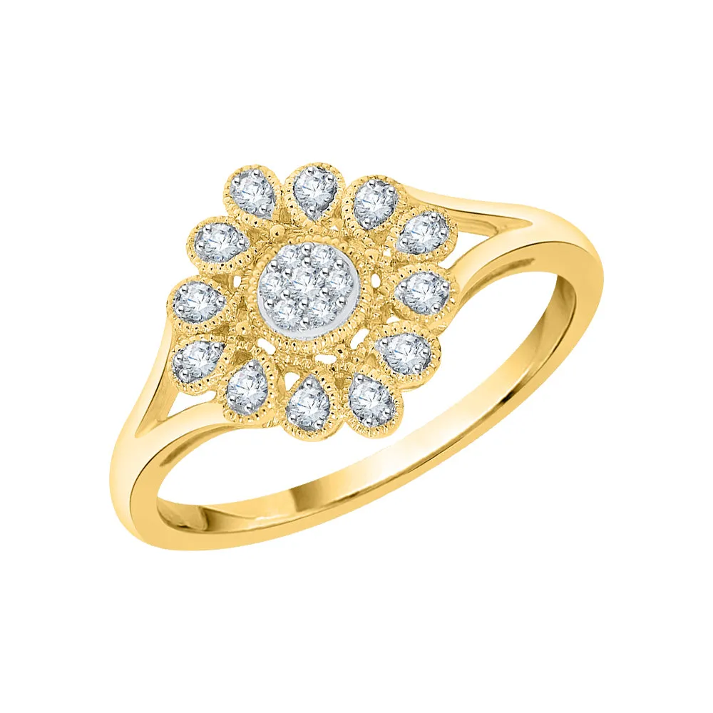 KATARINA 1/10 cttw Round Diamond Split Shank Floral Ring