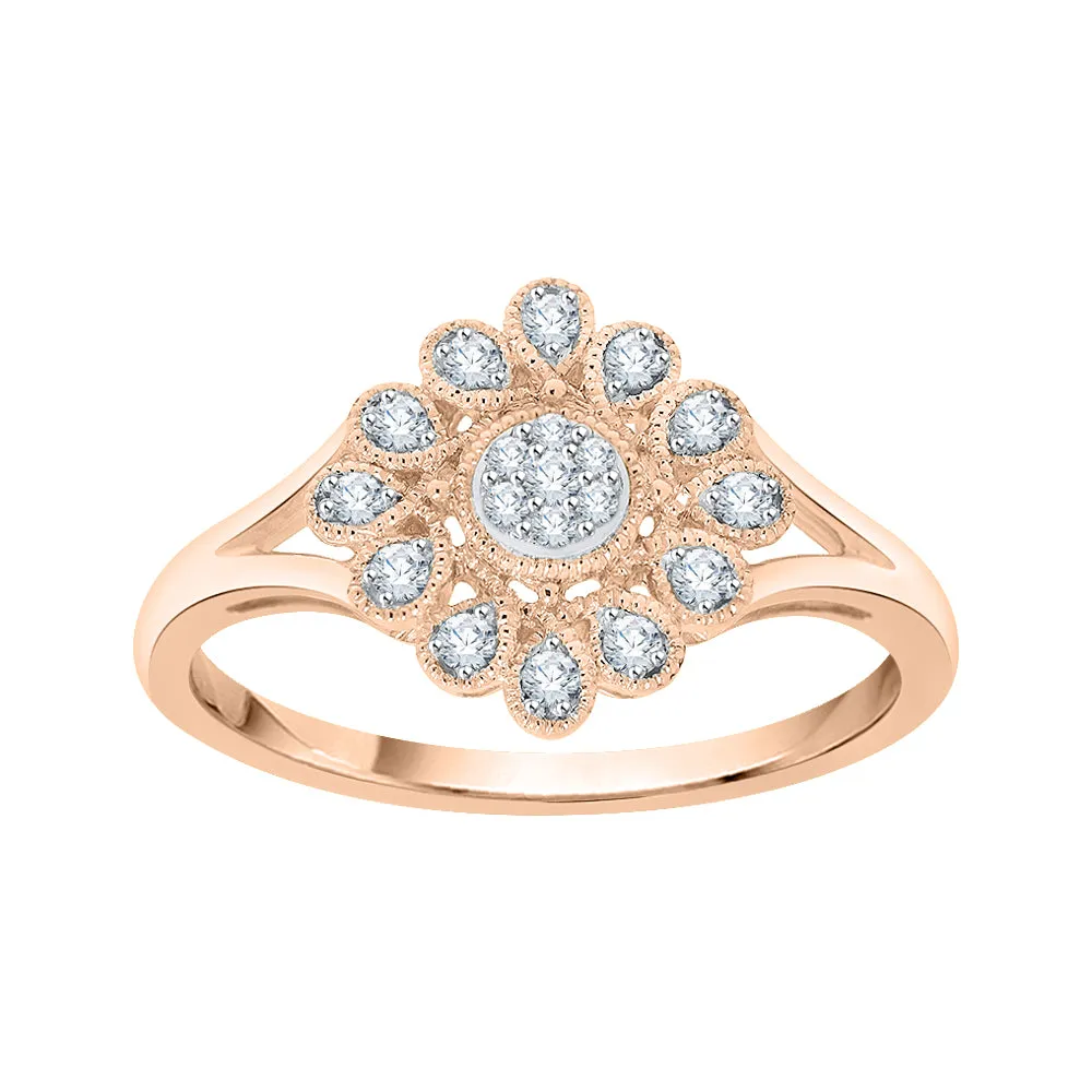 KATARINA 1/10 cttw Round Diamond Split Shank Floral Ring