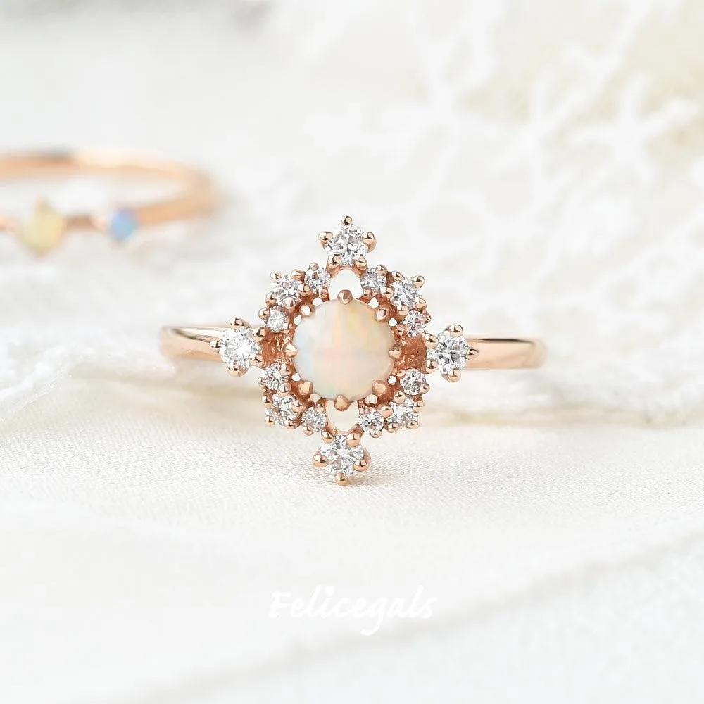 Lab Opal Flower Snowflake Ring