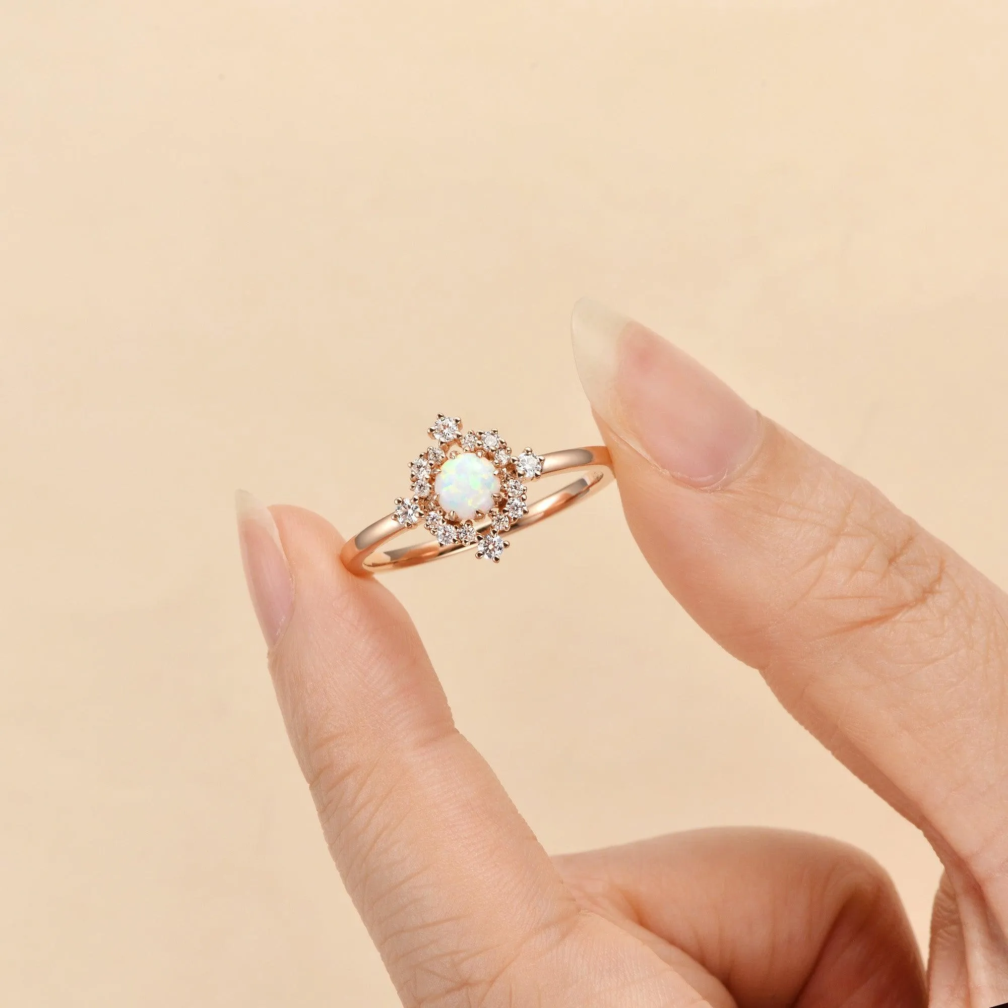 Lab Opal Flower Snowflake Ring