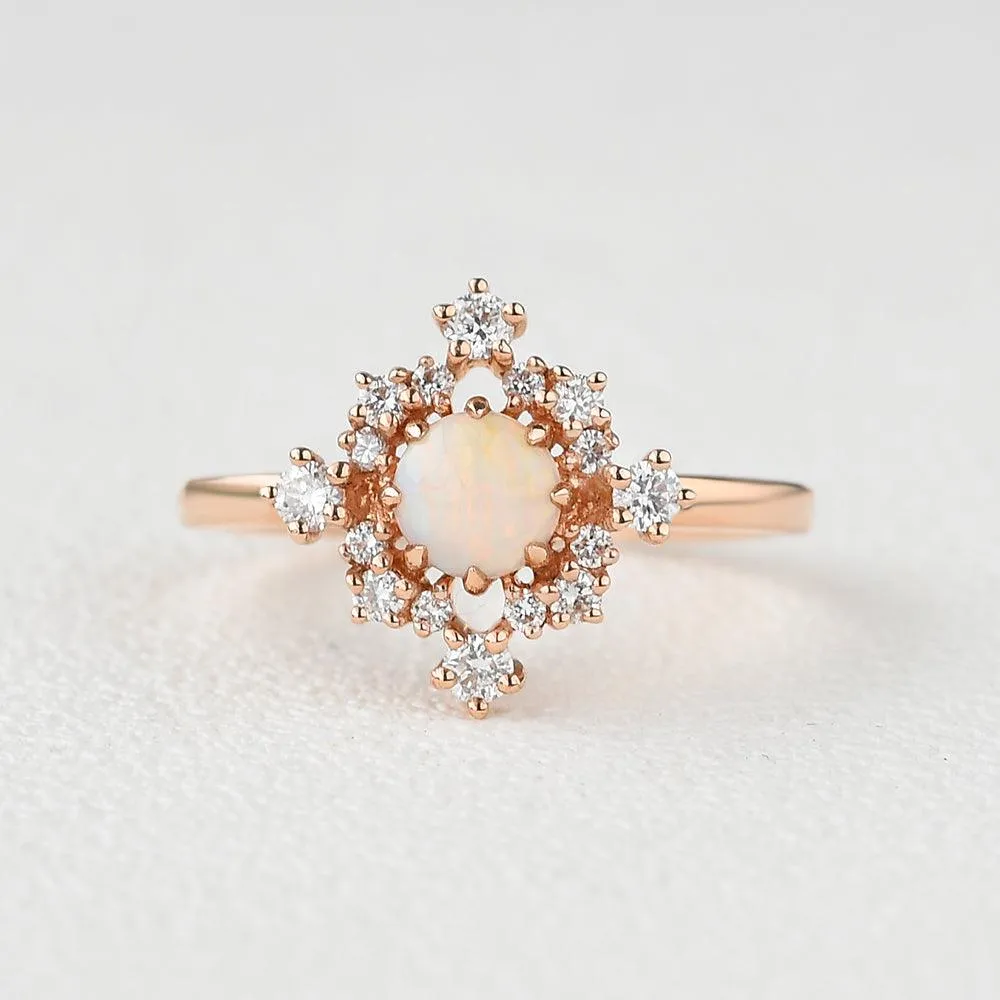 Lab Opal Flower Snowflake Ring