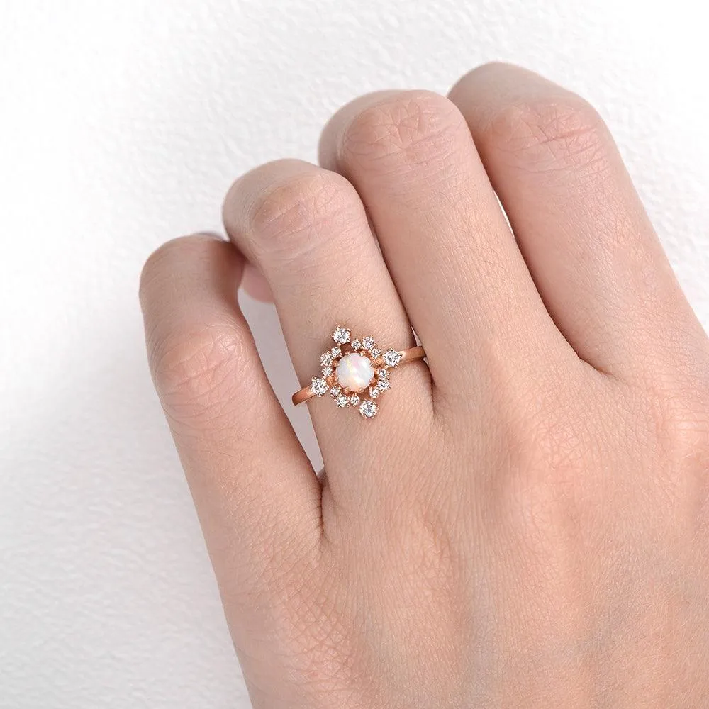 Lab Opal Flower Snowflake Ring