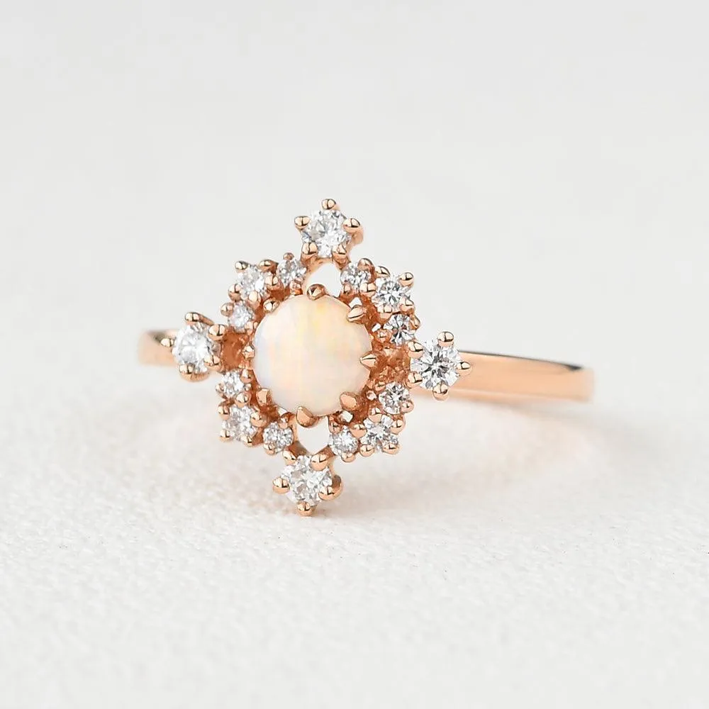 Lab Opal Flower Snowflake Ring