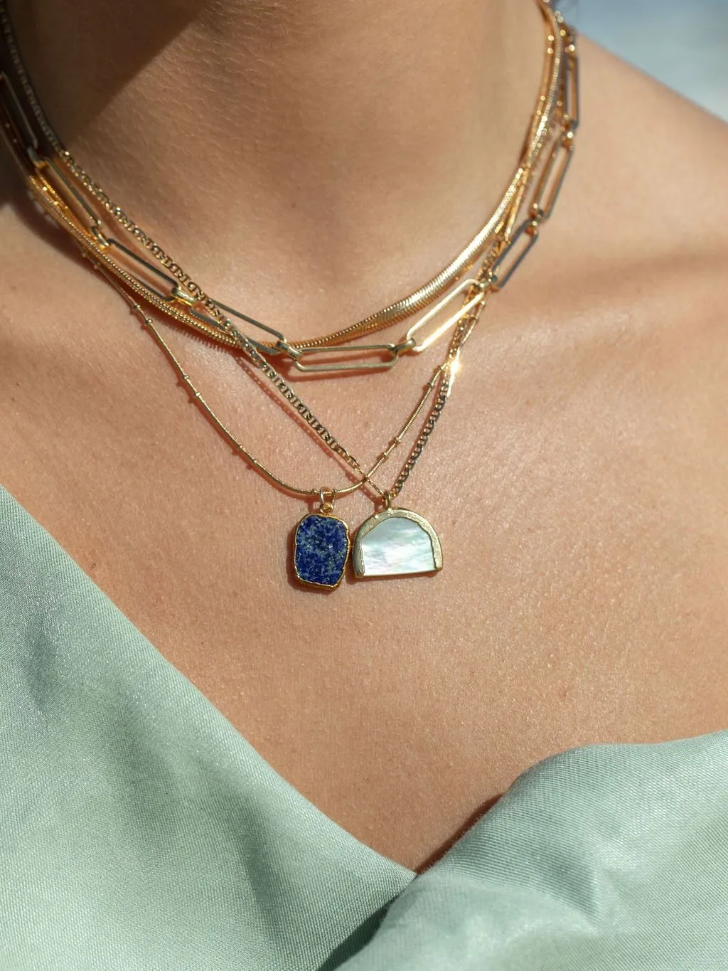 Lapis Lazuli Gemstone Gold Pendant Necklace - Ku