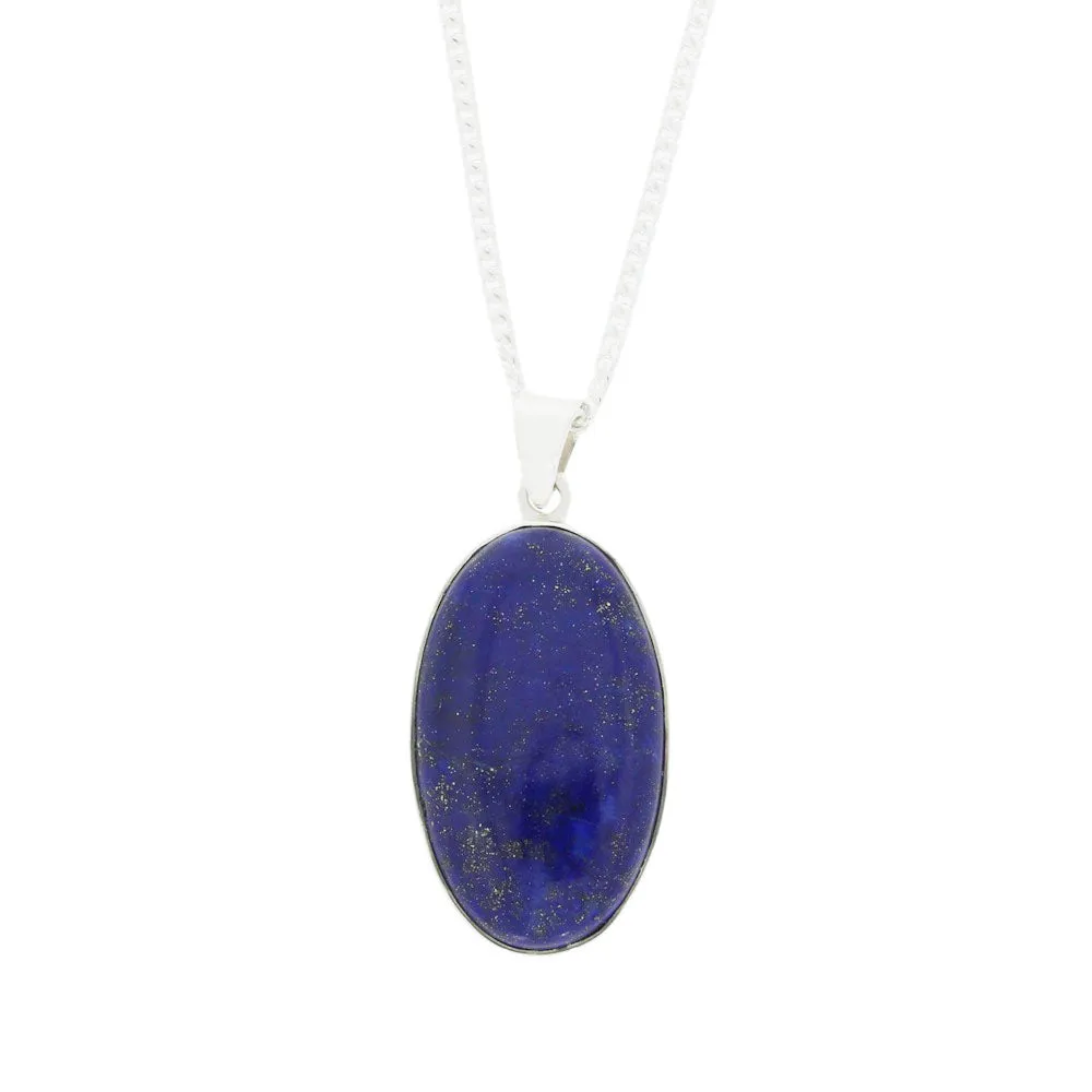 Lapis Lazuli Sterling Silver Oval Pendant and Chain