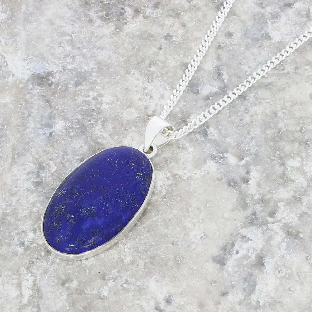 Lapis Lazuli Sterling Silver Oval Pendant and Chain