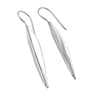 Long Leaf 925 Sterling Silver Curved Drop Earrings