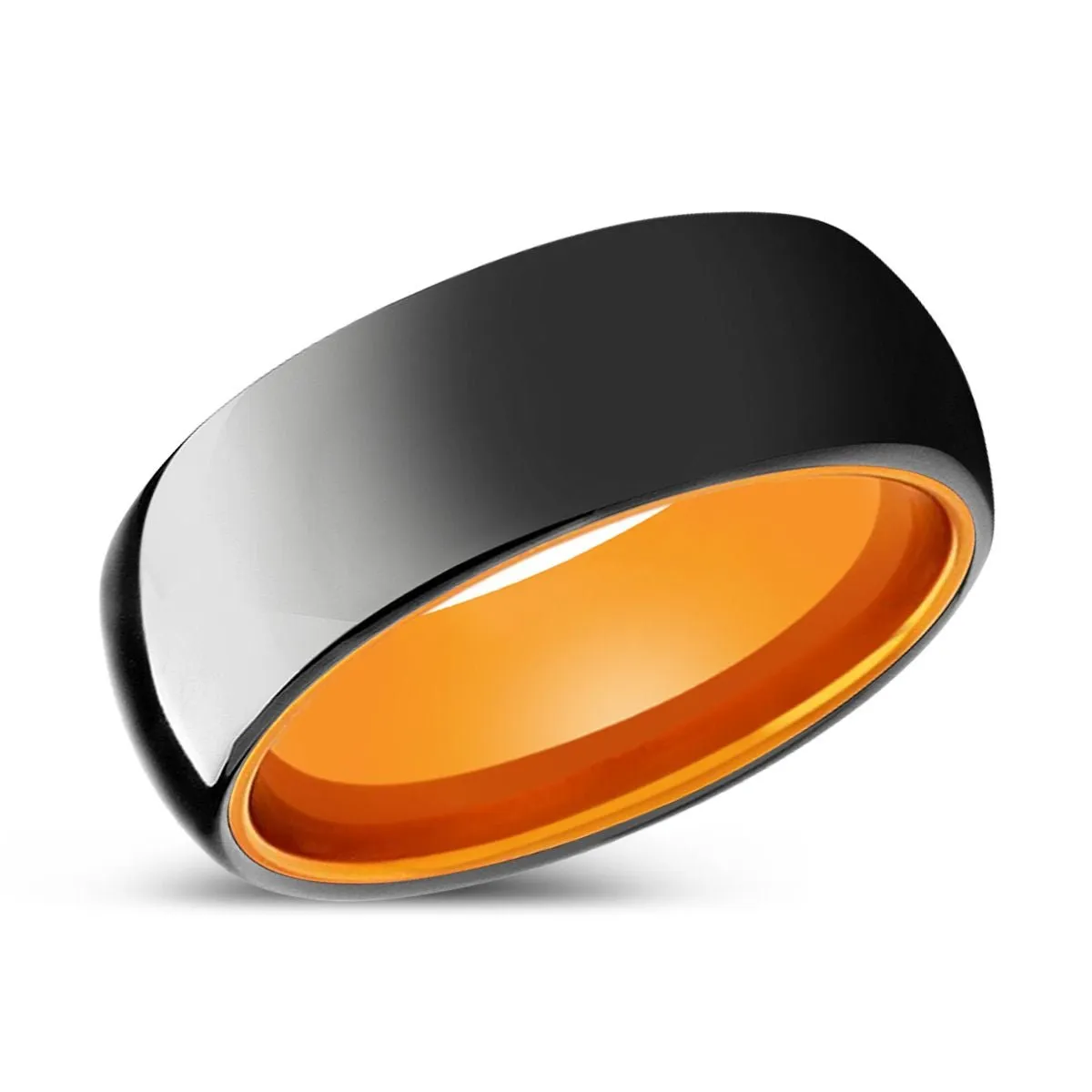 LYKAN | Orange Ring, Black Tungsten Ring, Shiny, Domed