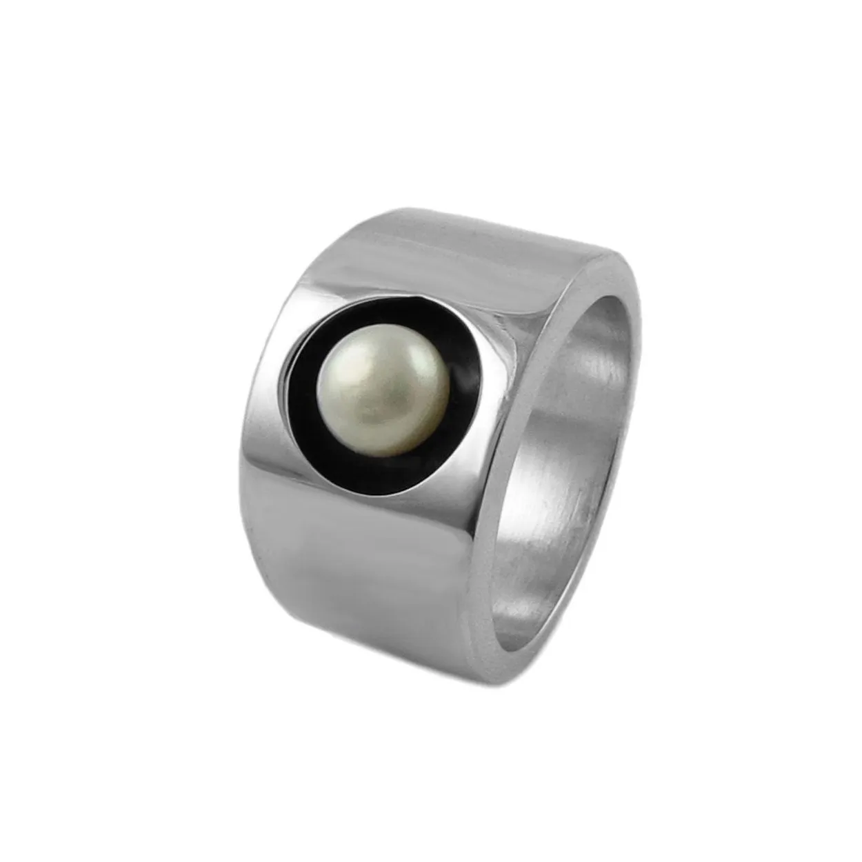 Maria Belen Designer Sterling Silver and Pearl Wide Band Ring