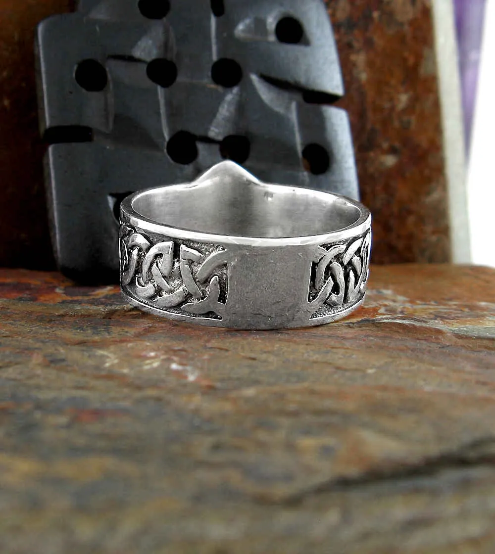 Men's Pentagram Ring With Wide Celtic Band, Oxidized