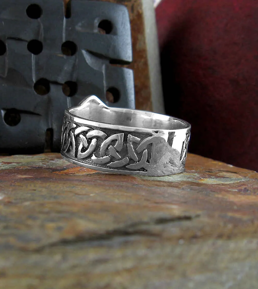 Men's Pentagram Ring With Wide Celtic Band, Oxidized