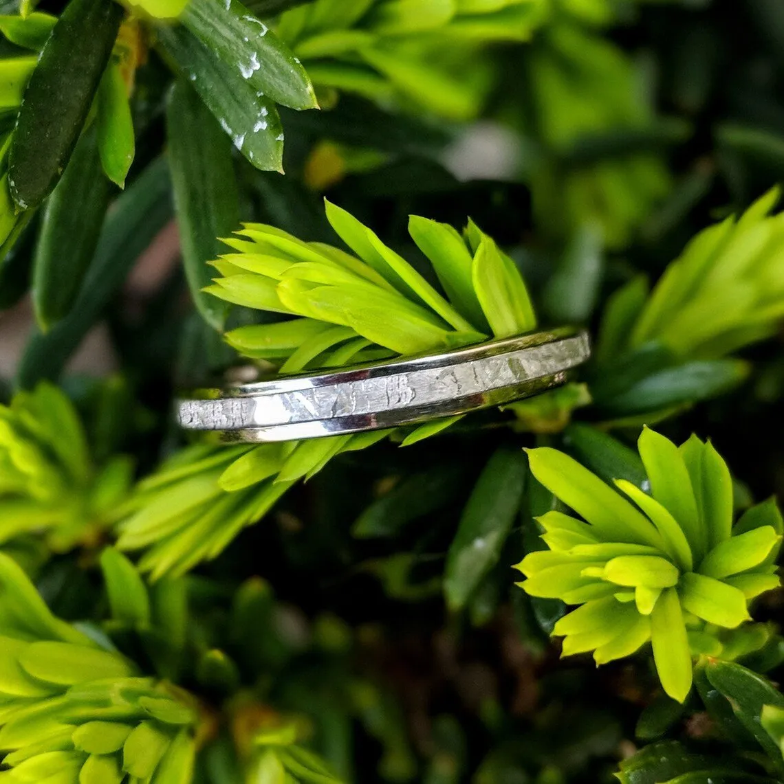 Meteorite Ring in Titanium, Wedding Band Set, Meteorite Titanium Rings Set - USA Made