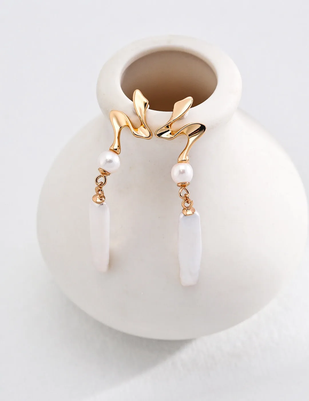 Minimalist Biwa Pearl Drop Earrings