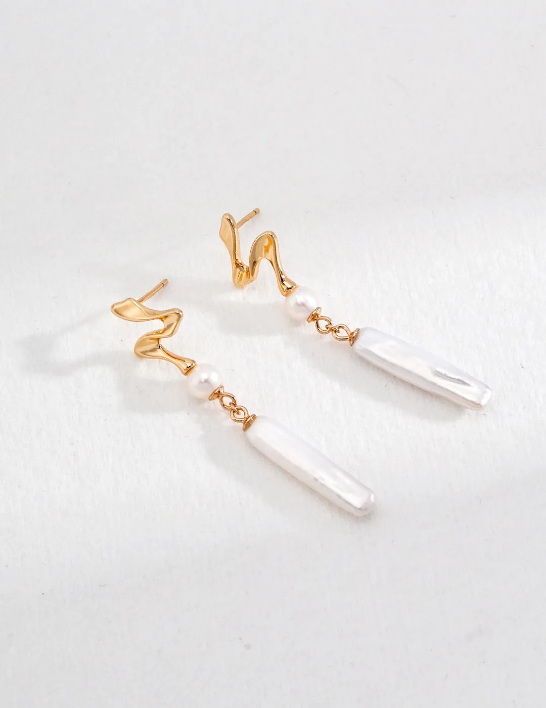 Minimalist Biwa Pearl Drop Earrings