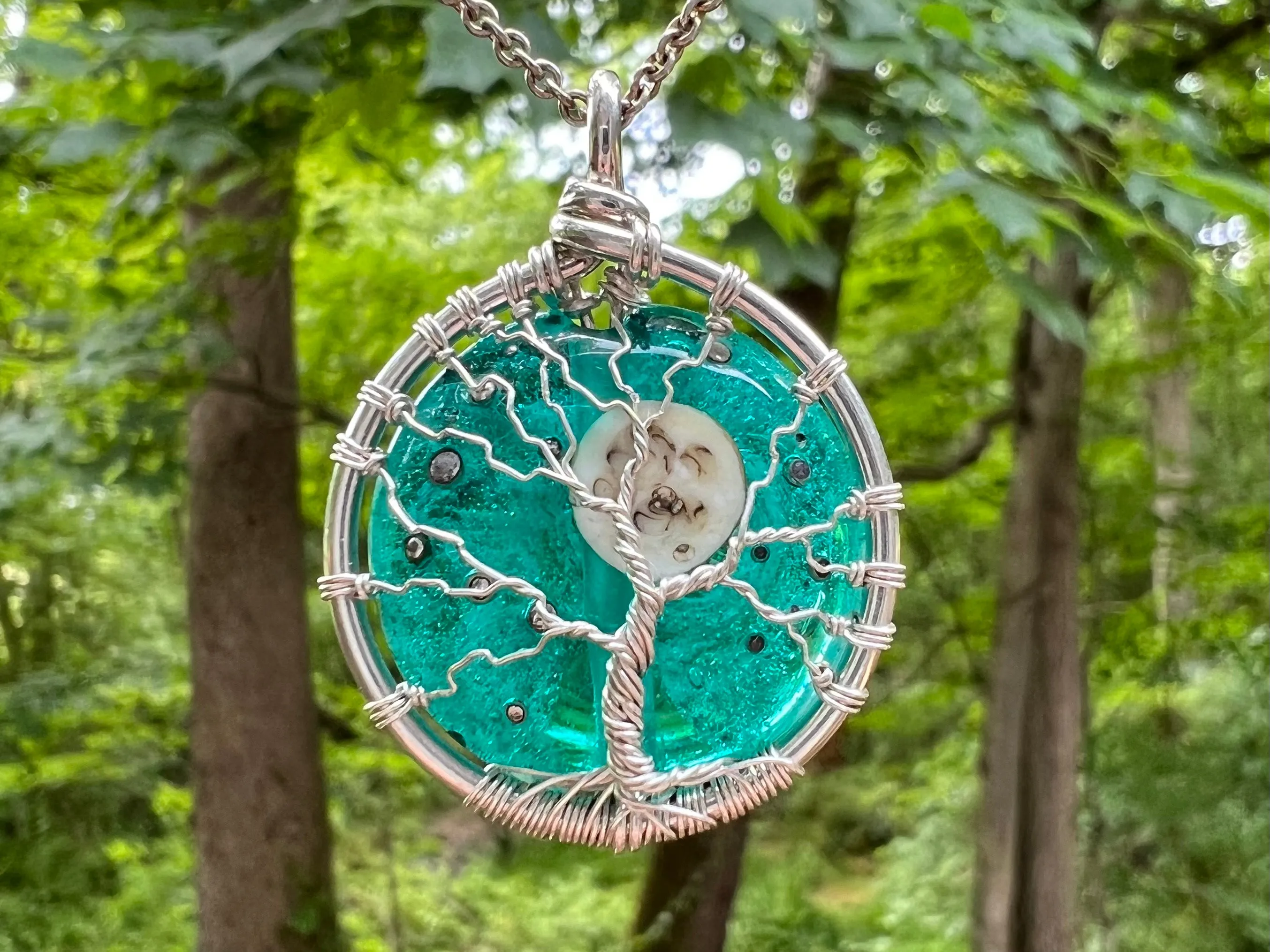 Moon and Stars Tree of Life Pendant with Cremains