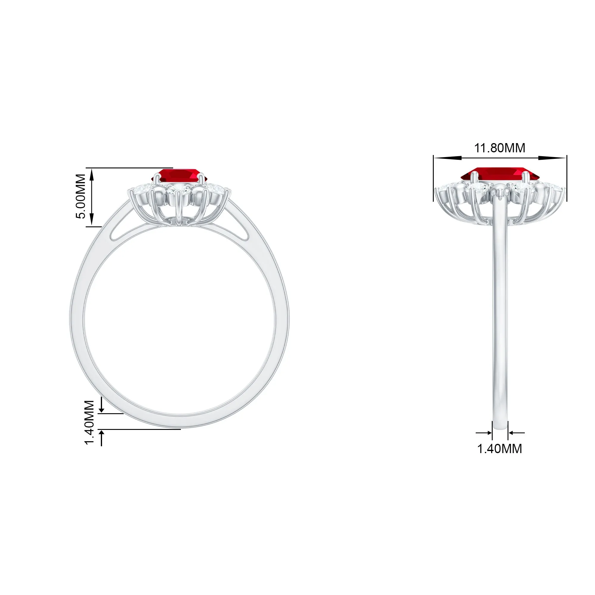 Oval Lab-Created Ruby Floral Halo Ring with Diamond