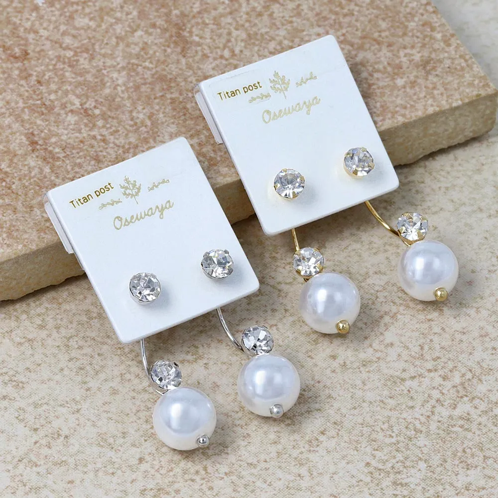 Pearl Front Back Titanium Earrings