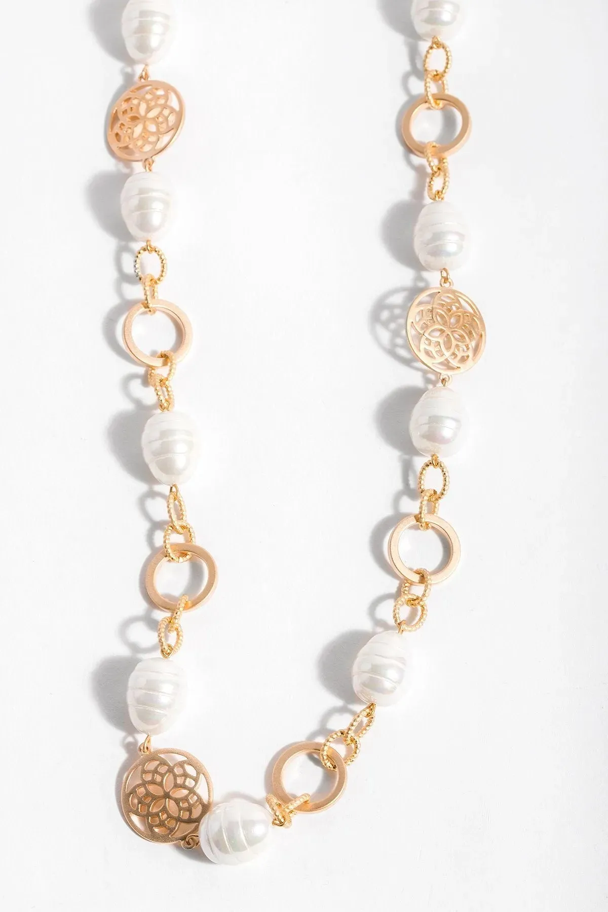 Pearl Long Chain Medallion Necklace