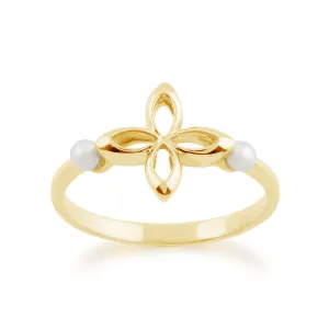 Pearl Ring, 9Karat Gelb Gold 0,20CT Perle Muster, Ring