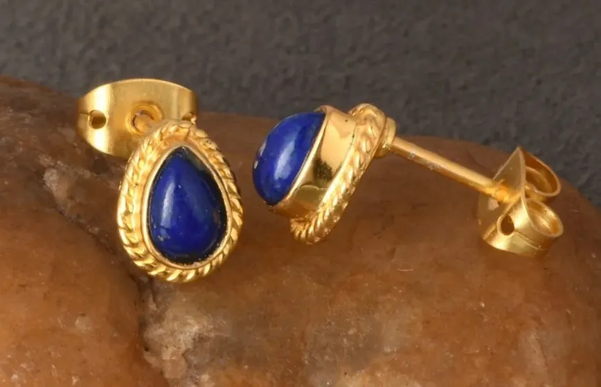 Petite Pear-Shaped Lapis Lazuli Gemstone Stud Earrings