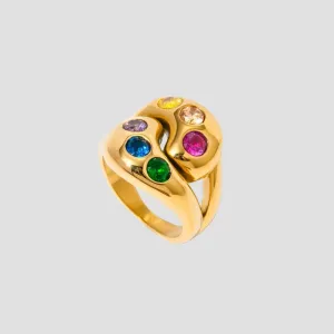 Rainbow Gemstone Ying Yang 18k Gold Ring