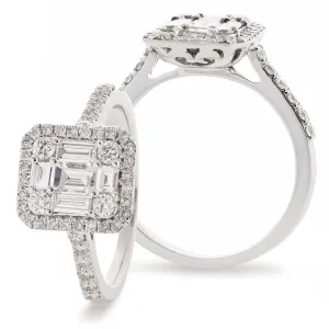 Rectangle Cluster Diamond Halo Ring 0.60ct F-VS Quality 18k White Gold