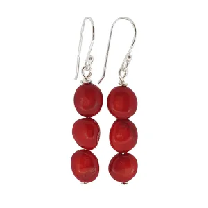 Red Coral Dangle Drop Earrings, Women Pierced Earrings